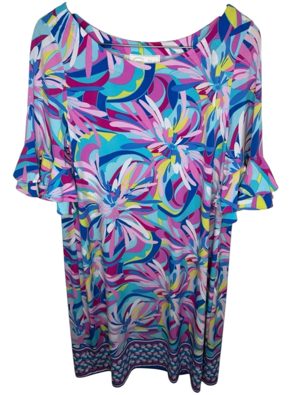 Pappagallo Blue Pink Swirl Ruffle Sleeve Dress Women Plus Size 1X